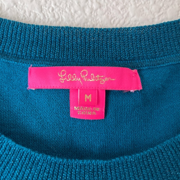 LILLY Pullitzer Cobo Sweater Size M Inky Tidal teal color - Picture 4 of 11